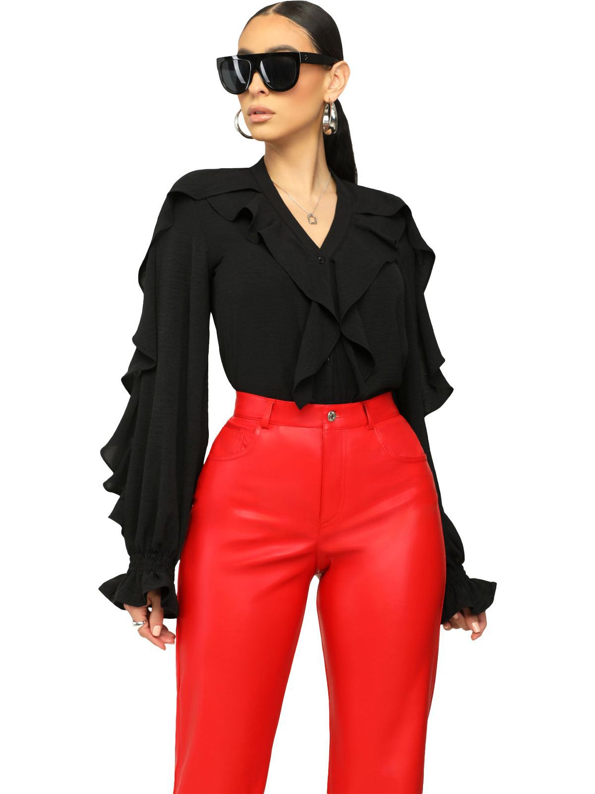 Fashion Solid Irregular Turndown Collar Shirt Top