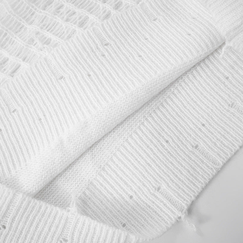 Women autumn and winter hollow Ripped knitting Top 18