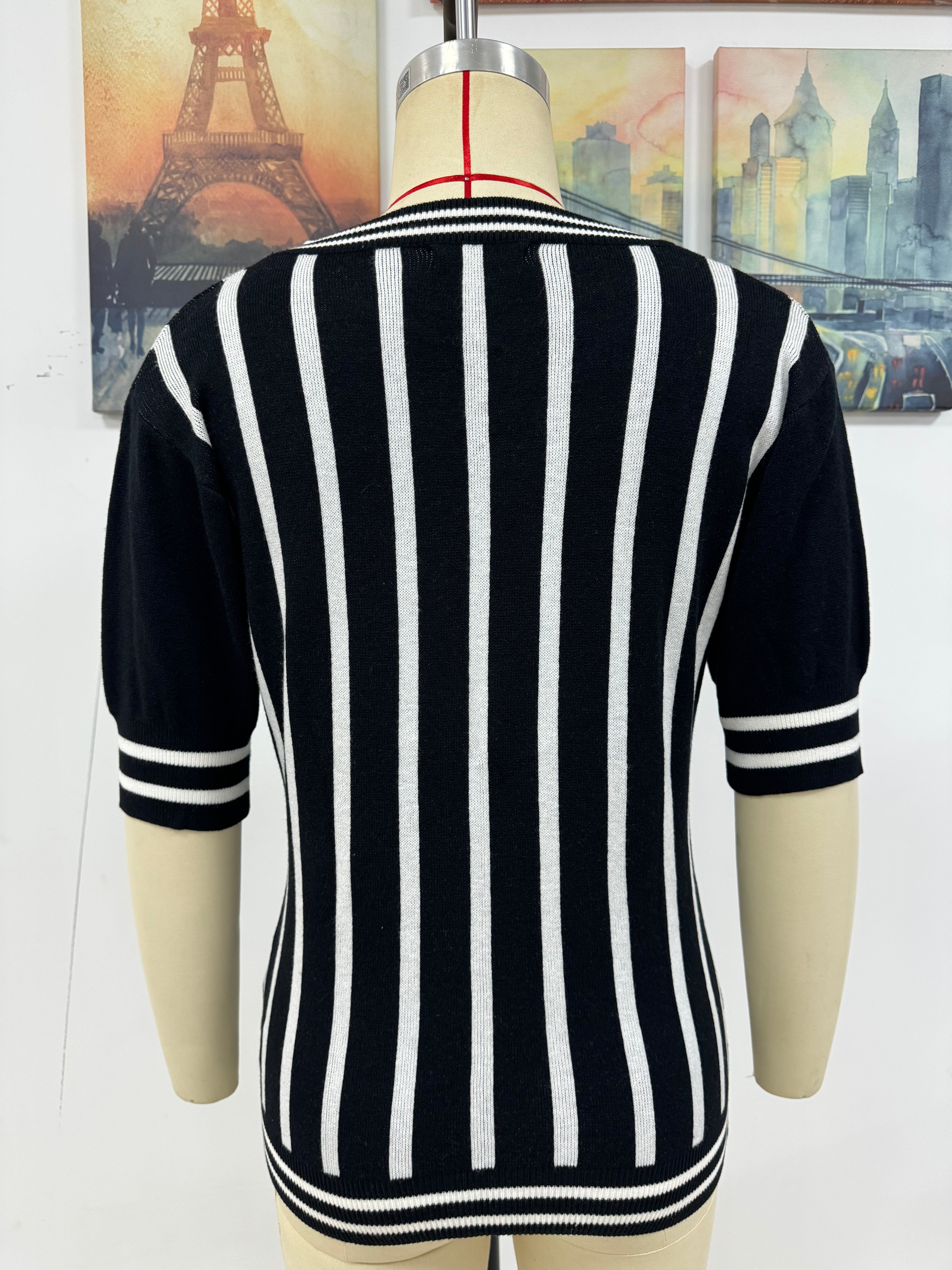 Women Striped Short Sleeve Casual knitting Top 15