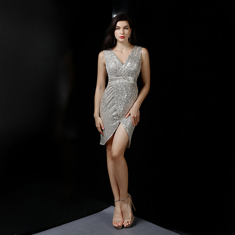 Plus Size Women Sequin Formal Party Midi Evening Dress 5