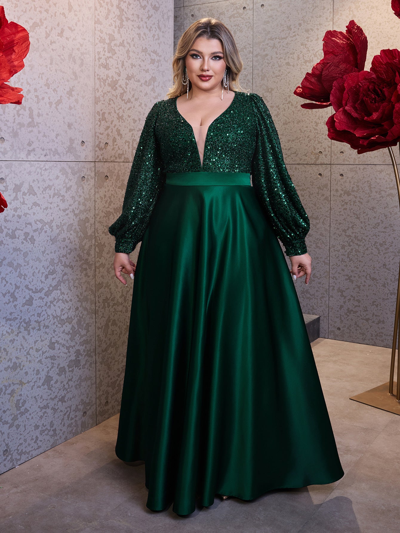 Plus Size Women's V-Neck Elegant Long Dress Christmas Party Evening Gown 7