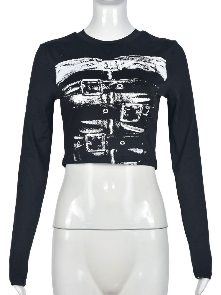 Women printed sexy long-sleeved Top and Style Skirt two-piece set