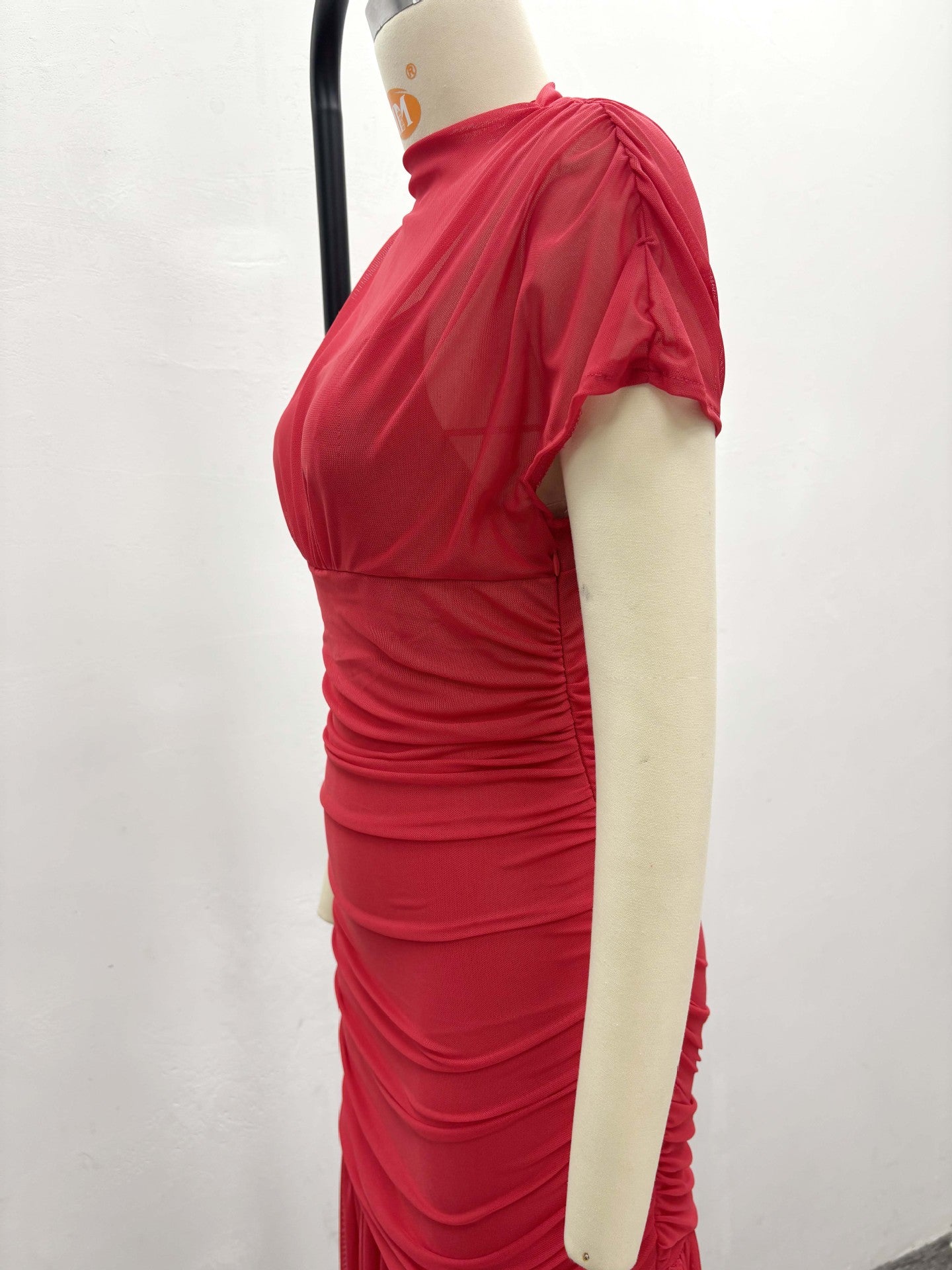 Women's Chic Elegant Mesh Patchwork Red Trendy Fashion Long Dress 11