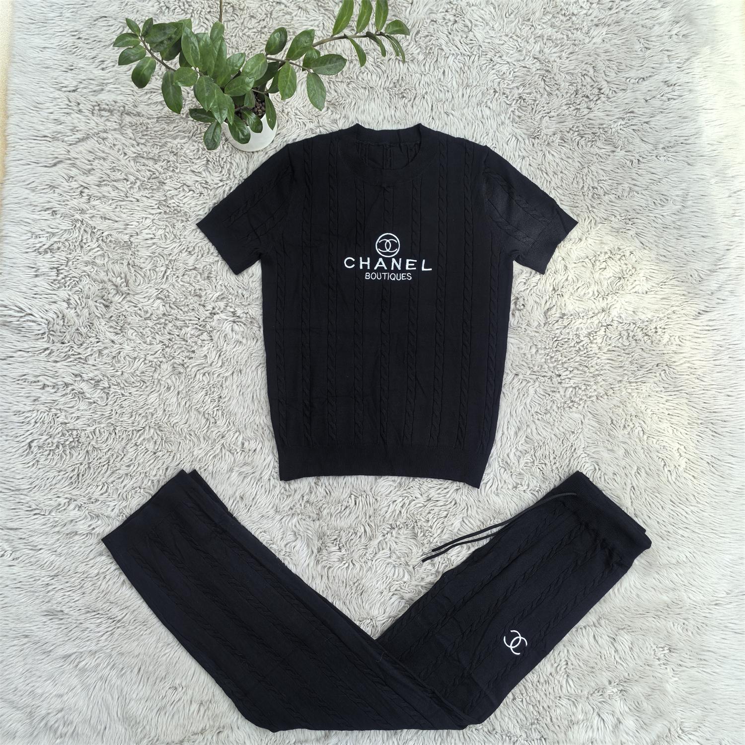 Women Knitting sweater autumn casual short-sleeved sweater top and long pants knitting two-piece set 8