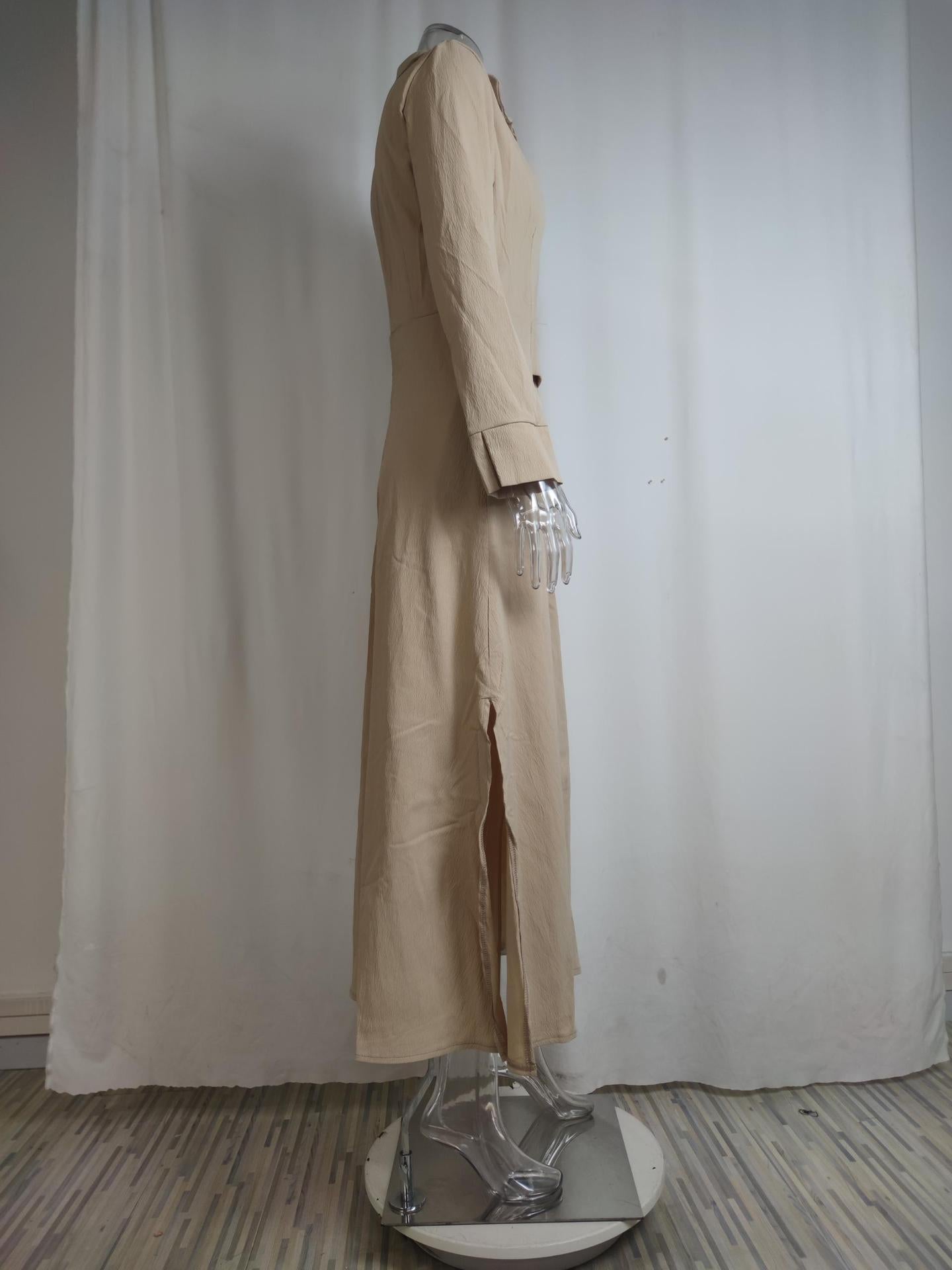 Fall Chic Career Strappy Solid Slim Waist Long Sleeve Irregular Shirt Dress 20