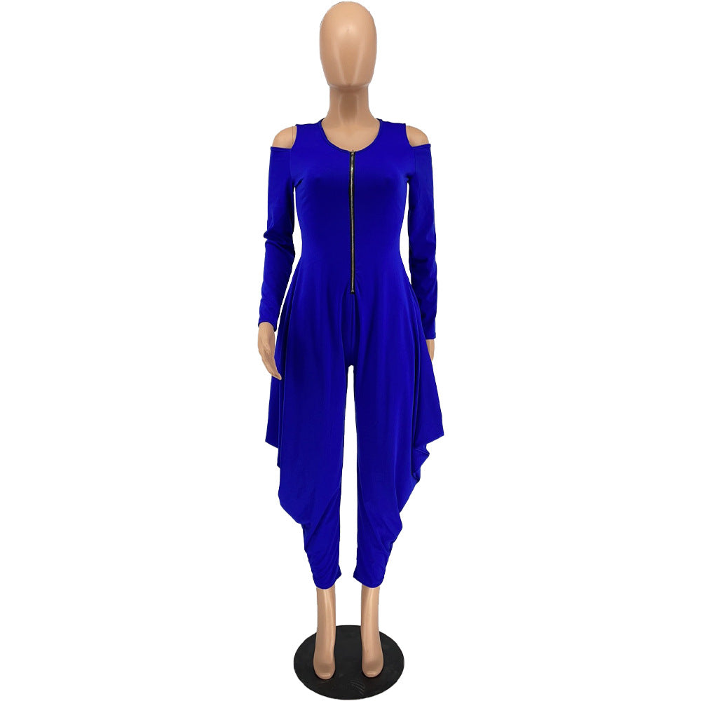 Women's Solid Color Cutout Long Sleeve Fashionable Loose Jumpsuit 23