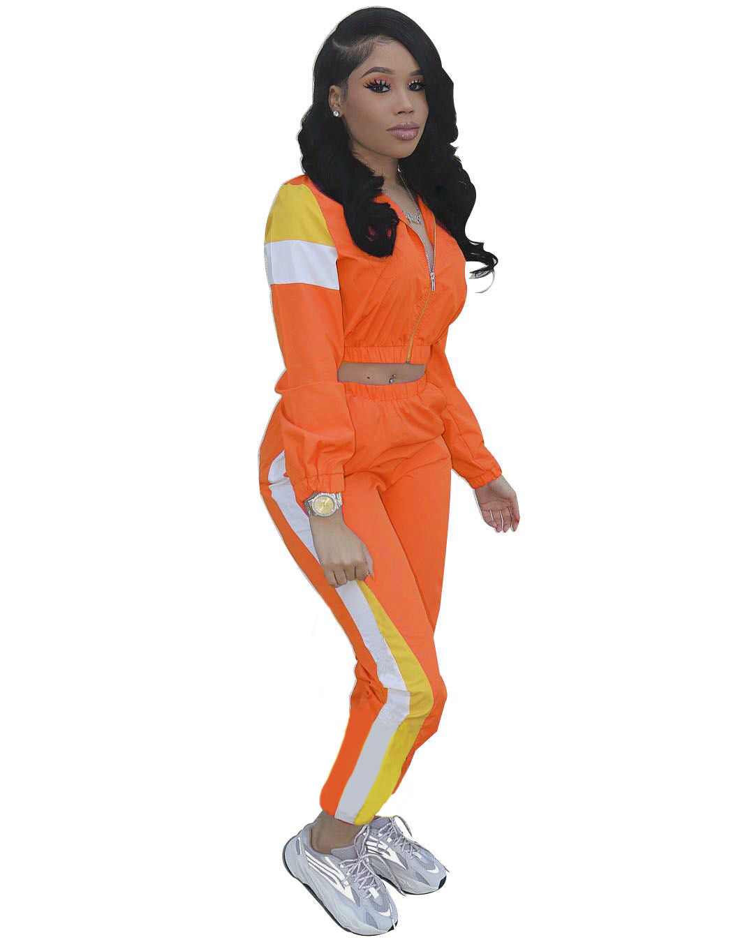 Women's Patchwork Sport Contrast Casual Tracksuit Two Piece Set 3