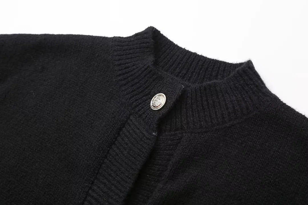 Women's Furry Patchwork Long Sleeve Button Knitting Cardigan 34