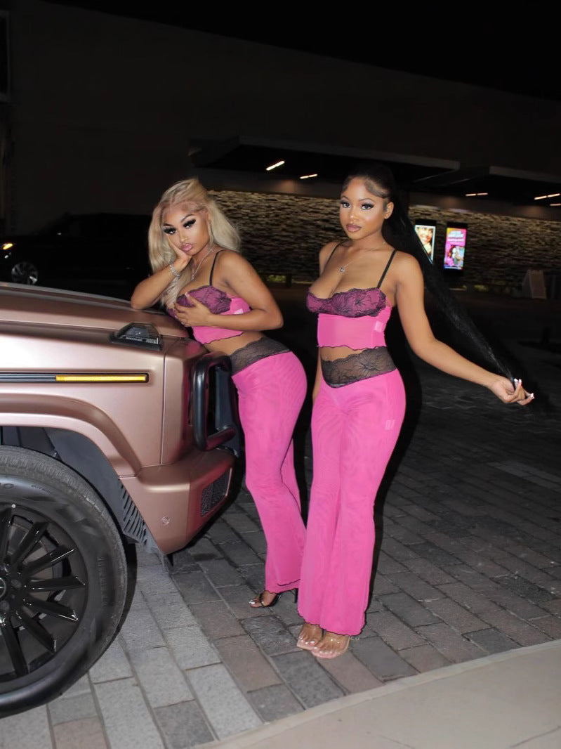 Women sexy suspender print leopard print Top and Pant two-piece set 5