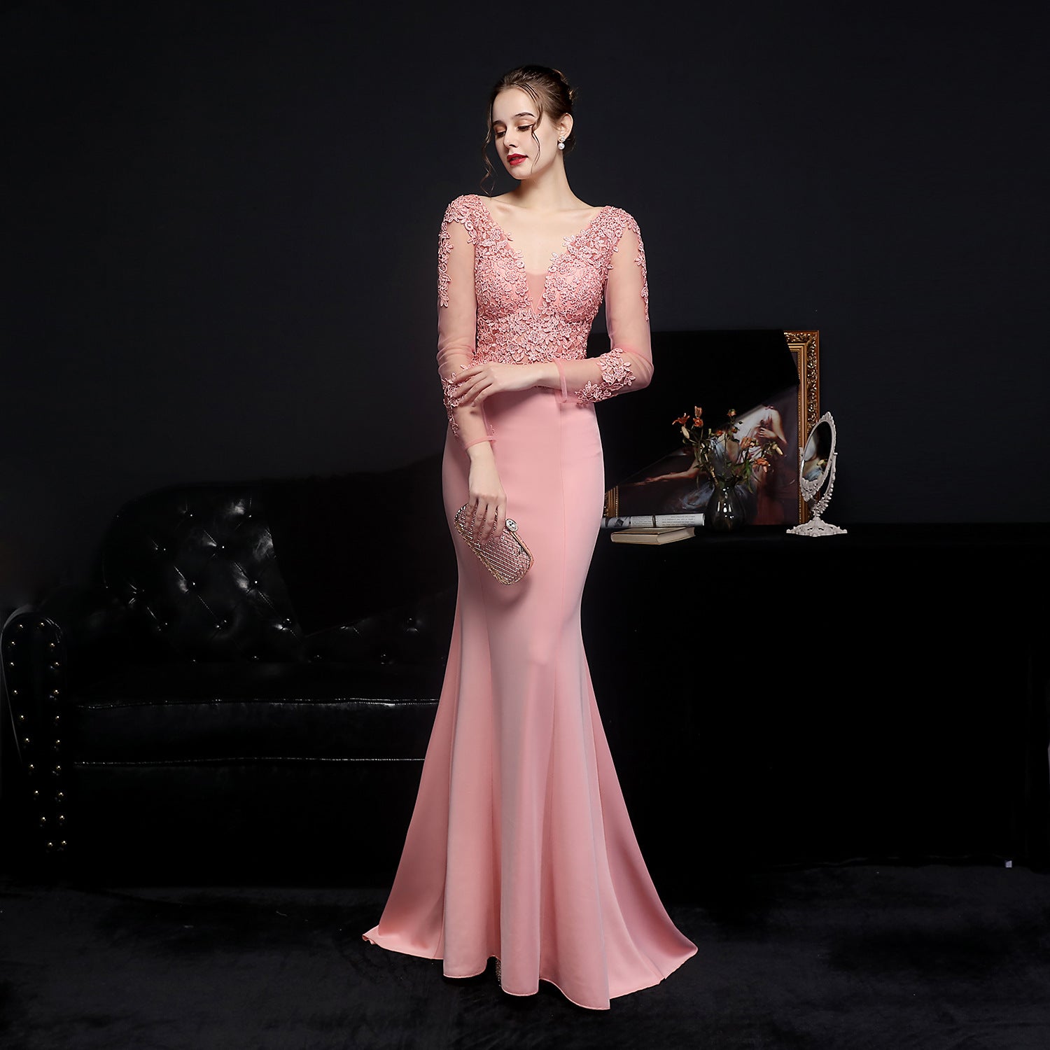 Autumn Occasional Formal Lace Upper V-Neck Mermaid Evening Dress 3