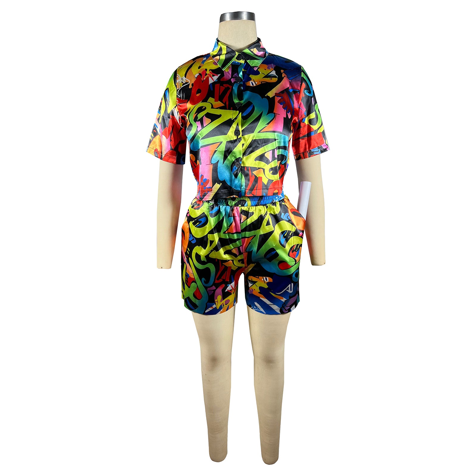 Women'S Clothes Printed Short Sleeve Shirt Shorts Set Two Piece Set 18