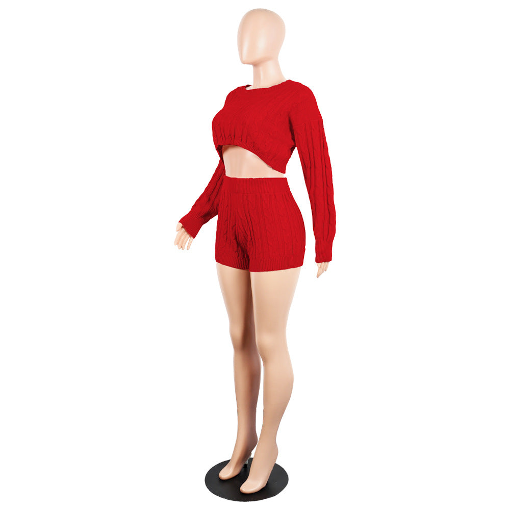 Women's Knit Sweater Shorts Nightclub Two-Piece Set 21