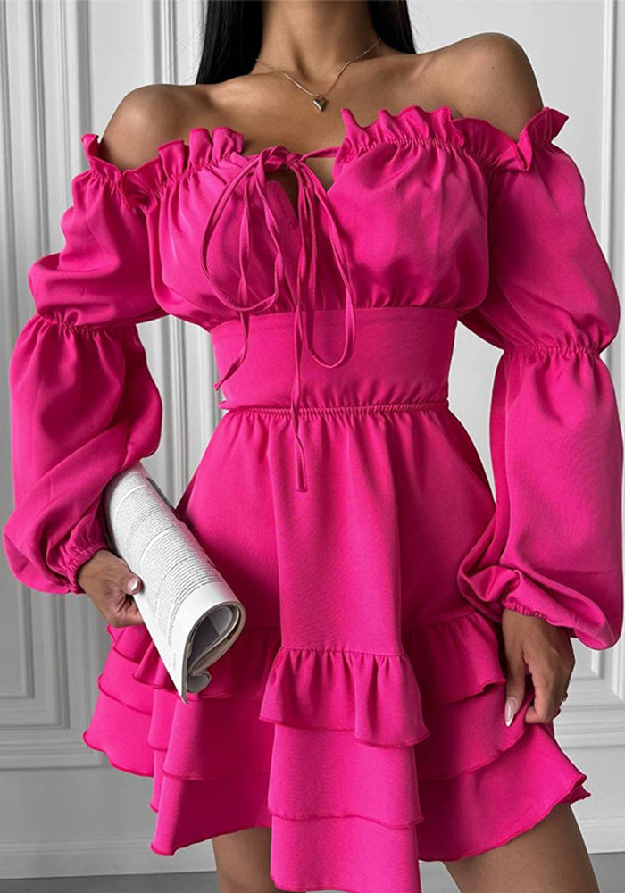 Solid Color Off Shoulder Puff Sleeve Sexy Summer Dress