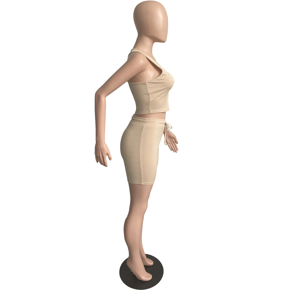 Summer Women's Casual Ribbed Vest & Drawstring Shorts Sports Two-Piece Set 11