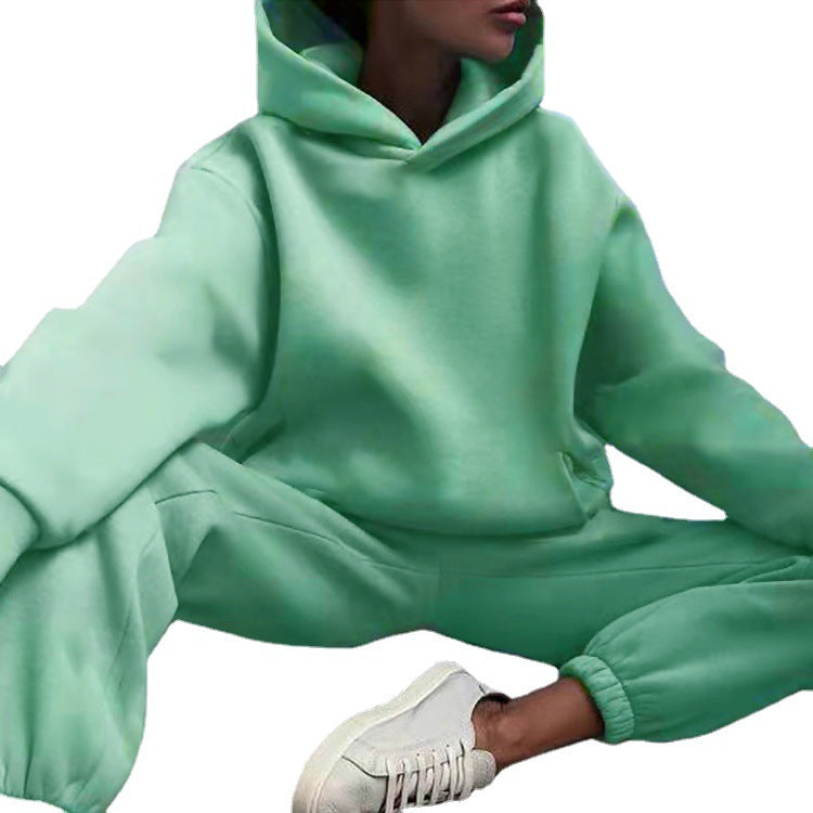 Fall/Winter Women Casual Solid Hoodies + Pant Two Piece 9