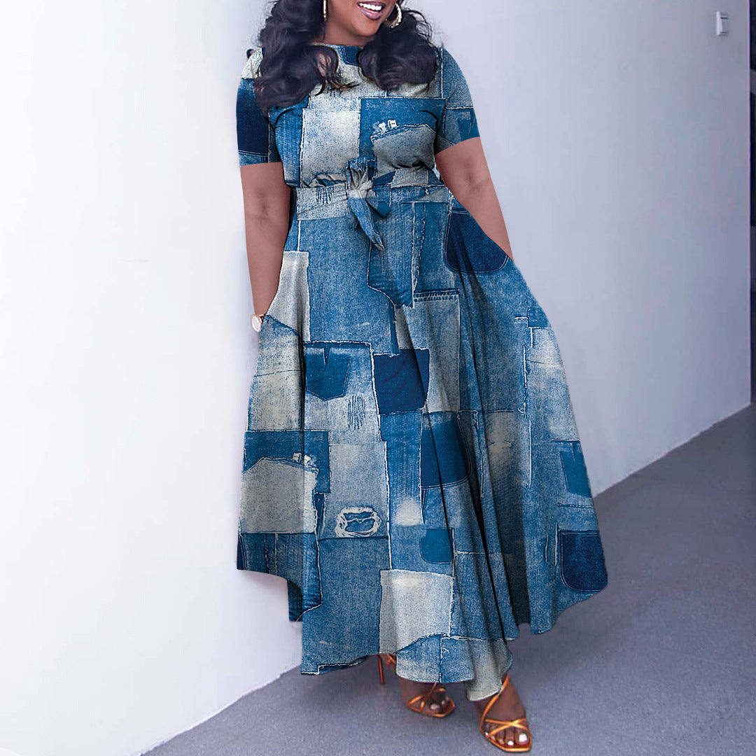 Women's Spring Fashion Chic Belt African Plus Size Maxi Dress 6