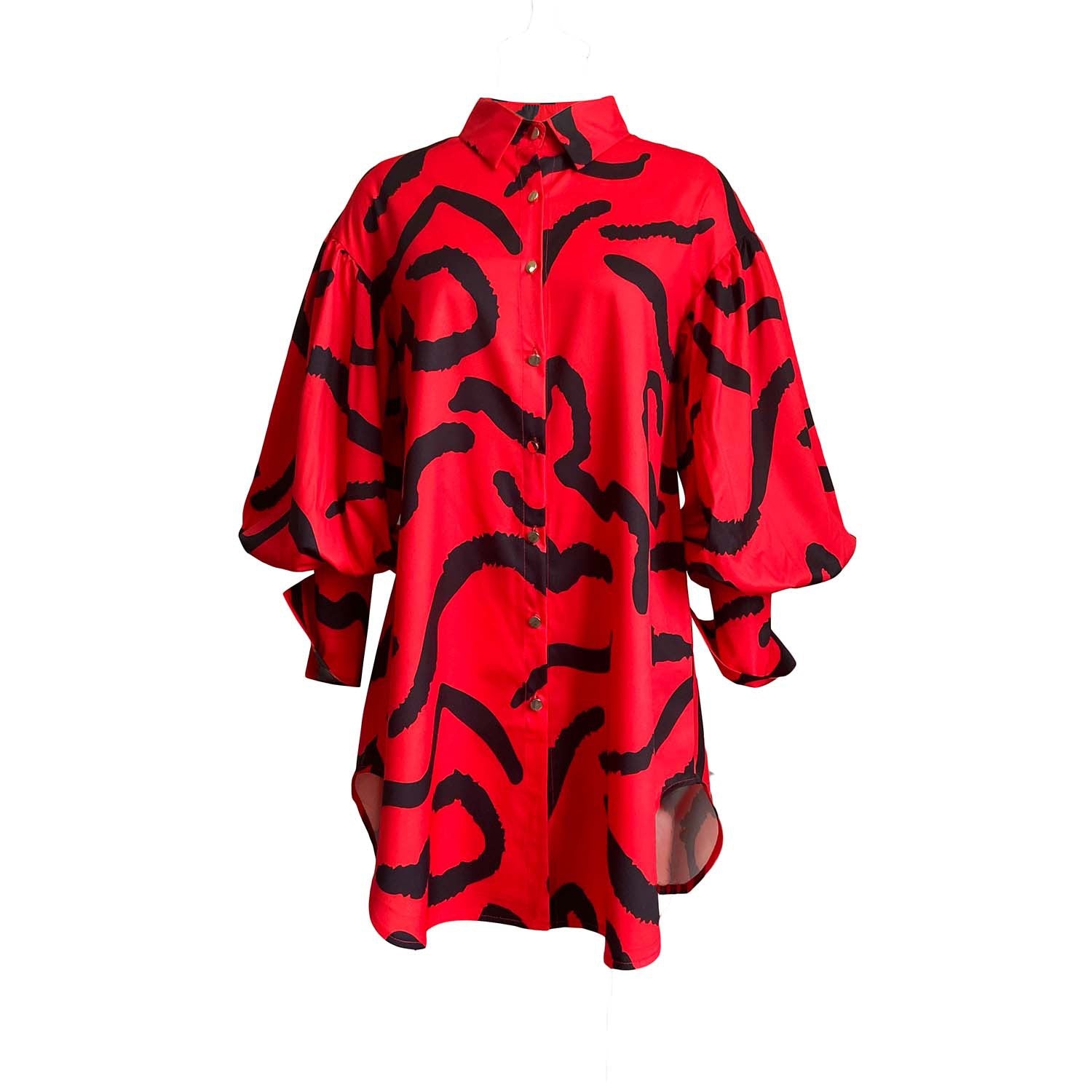 Women's Chic Loose Printed Fashion Shirt Dress 9