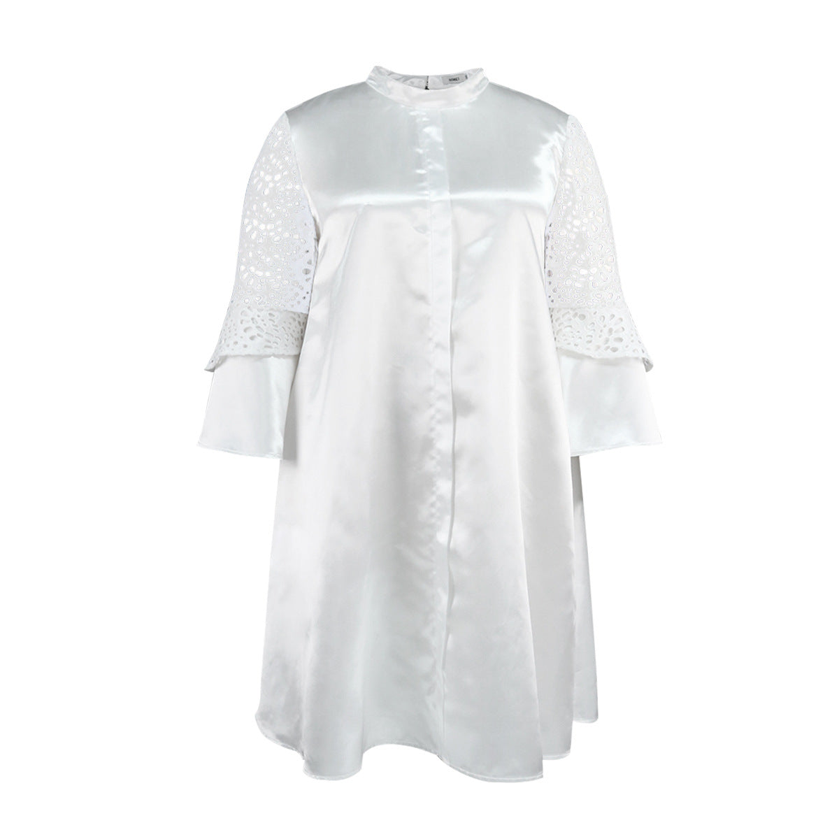 Casual Career Style Bell Bottom Sleeve Dress Plus Size Lace See-Through Patchwork Skirt Dress 6