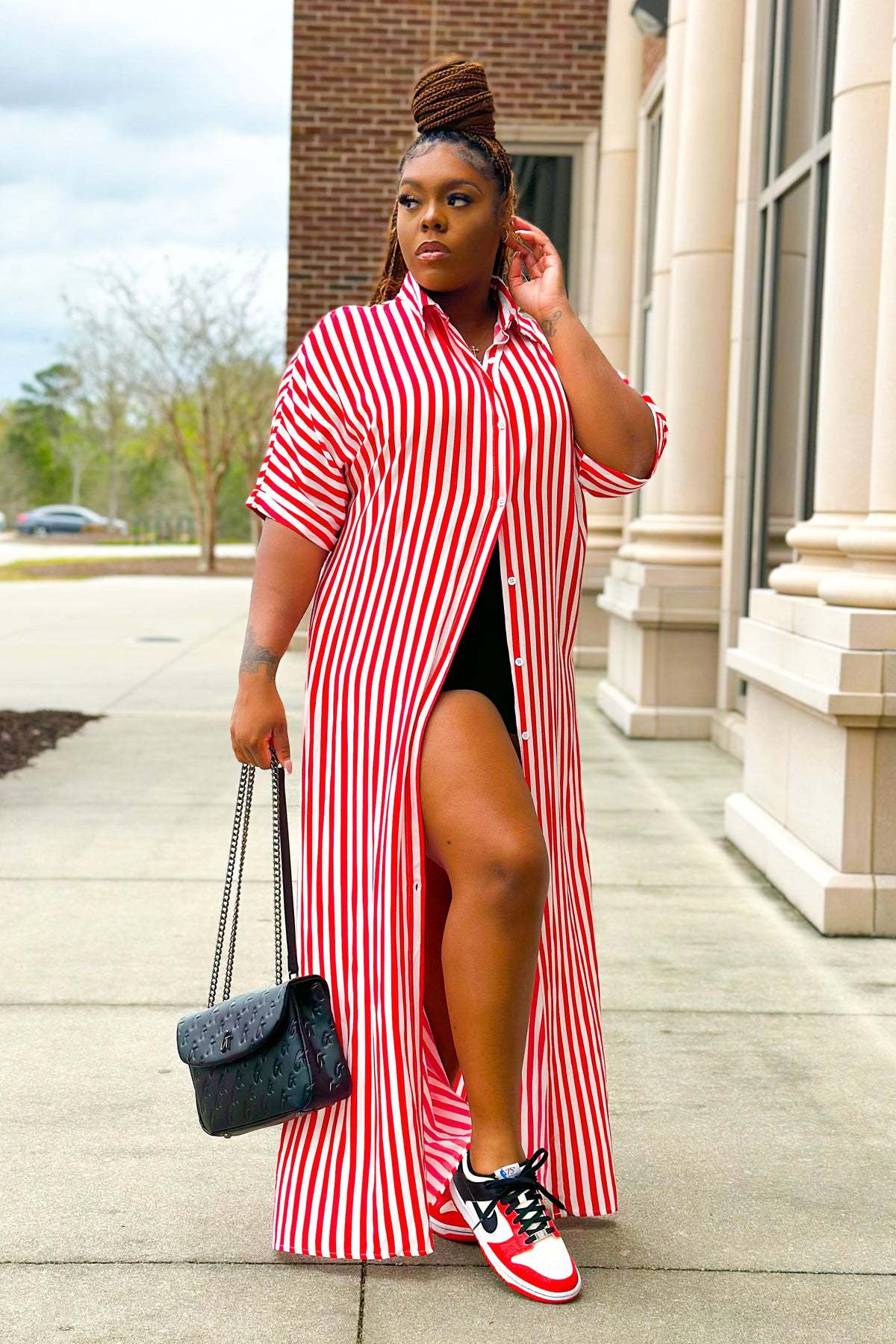 Womens Striped Shirt Long Casual Dress 4