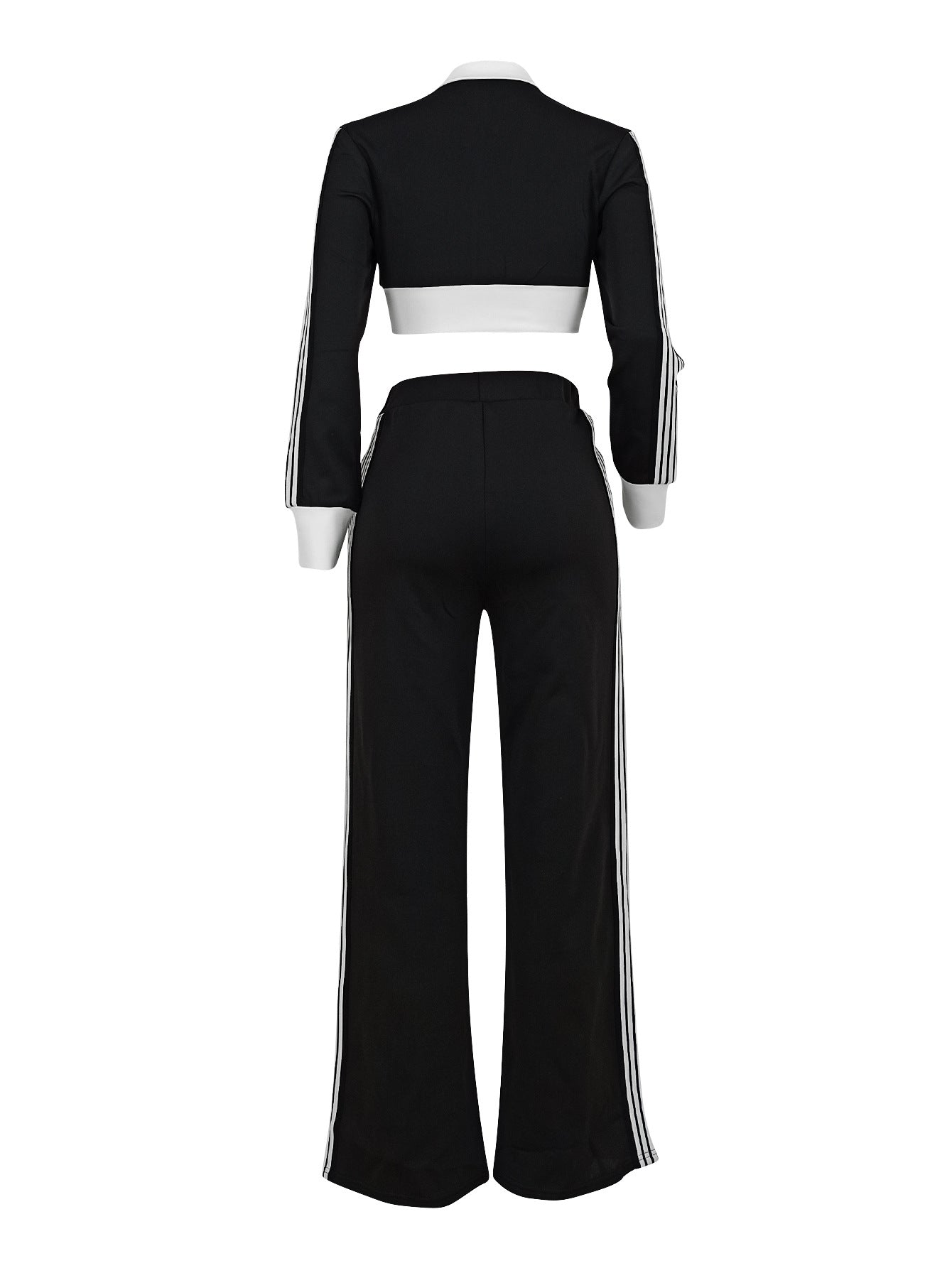 Women's Color-Blocked Casual Zip-Up Long Sleeve Top & Side-Stripe Sporty Pants Autumn/Winter Set 7