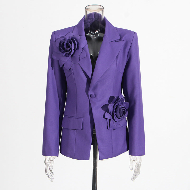 Women flower decoration elegant slit Blazer 3