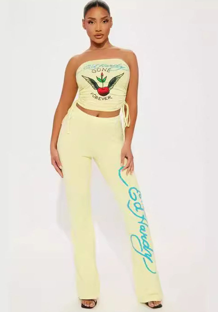 Women's Print Strapless Vest Pants Two Piece Set