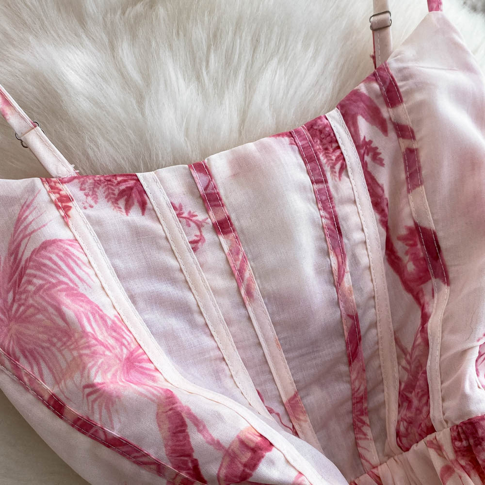 Women's Summer Printed Strap Elegant Slim Waist Long Dress 10