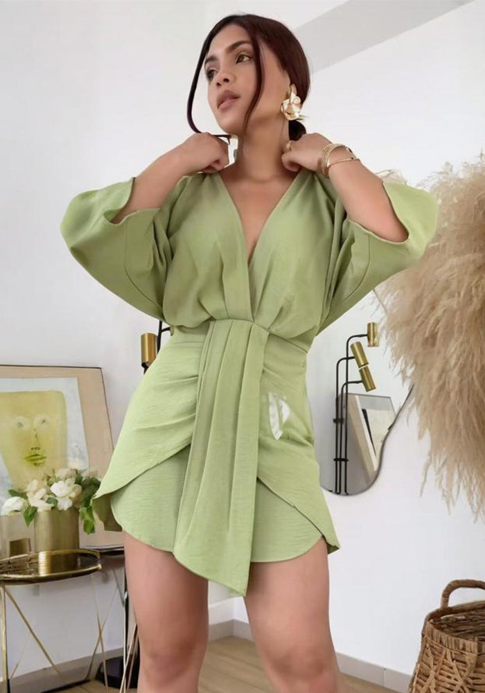 Women summer solid v-neck lace dress