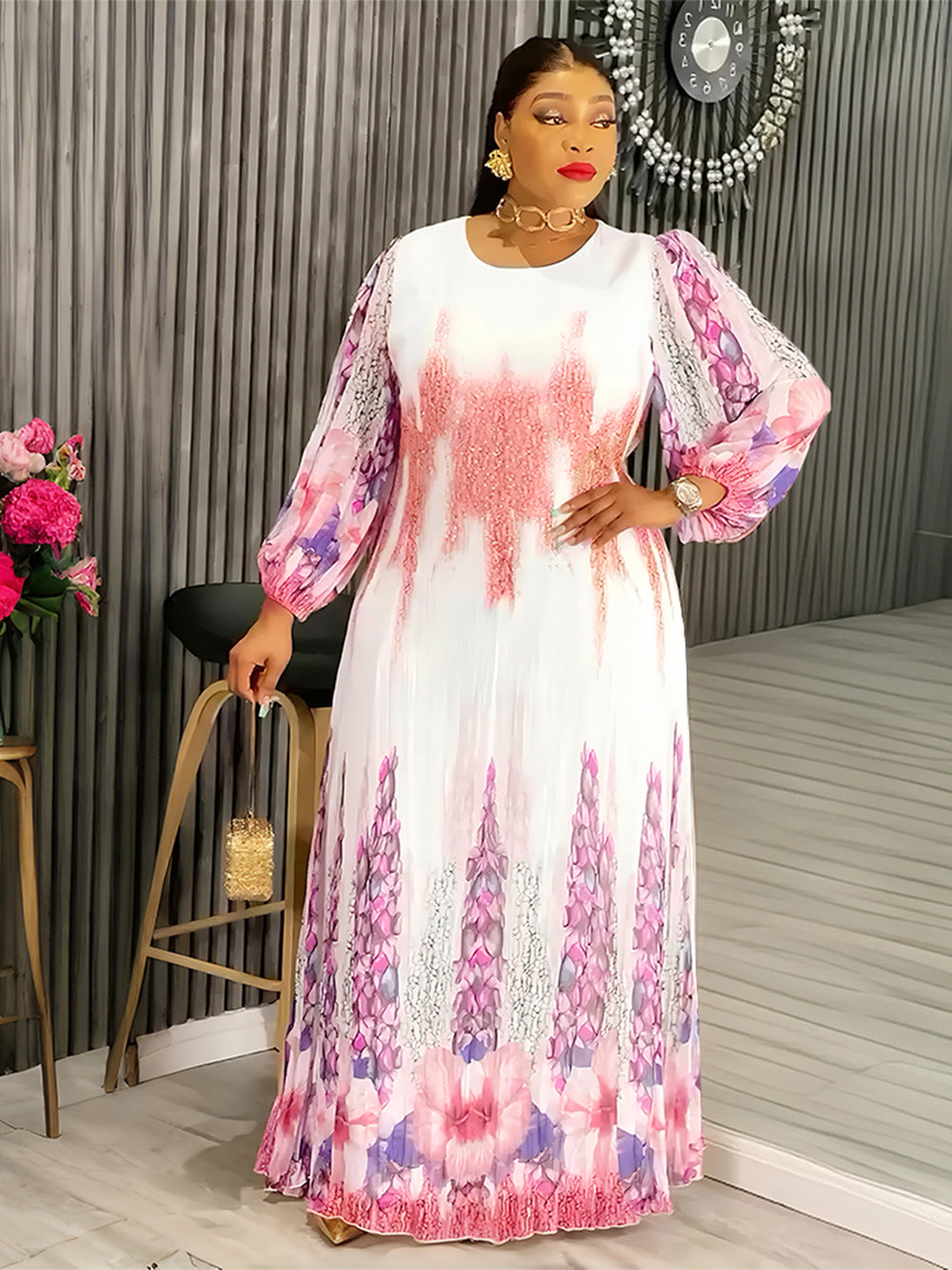 Muslim Print Chiffon Plus Size Women's Long Dress 6