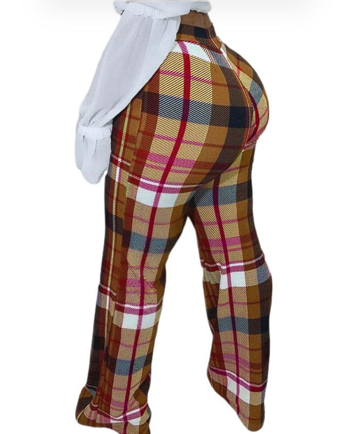 Plus Size Women's High Waist Plaid Print Casual Pants 6