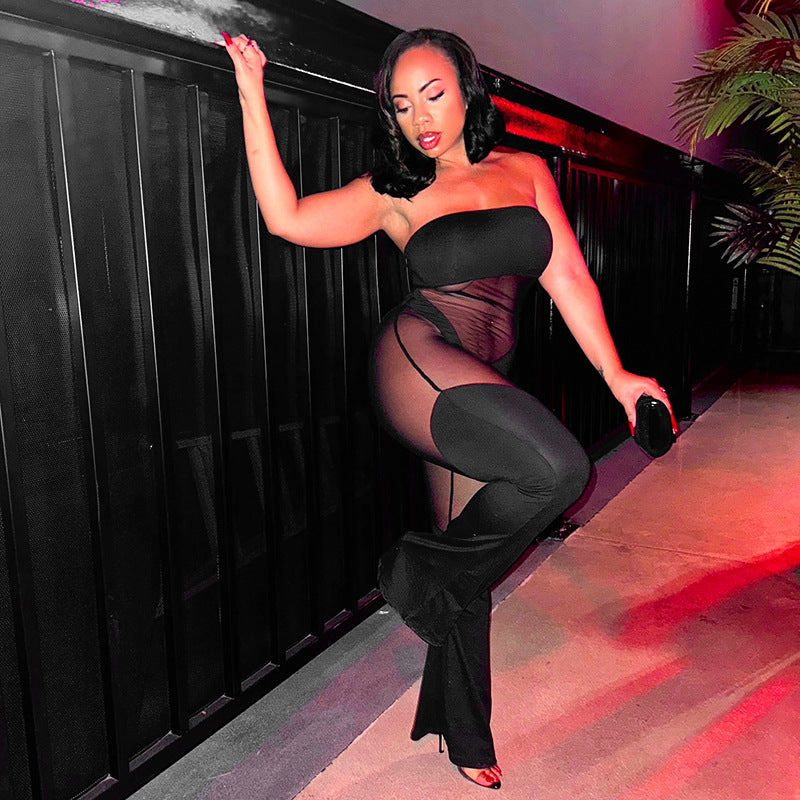 Women Sexy See-Through Strapless Patchwork Jumpsuit Sexy Lingerie 5