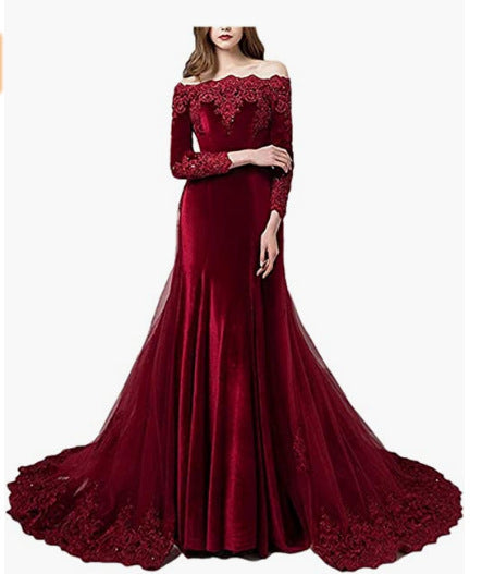 Sexy Off Shoulder Slim Waist Fishtail Satin Prom Evening Dress（Processing time need 3-6 days）