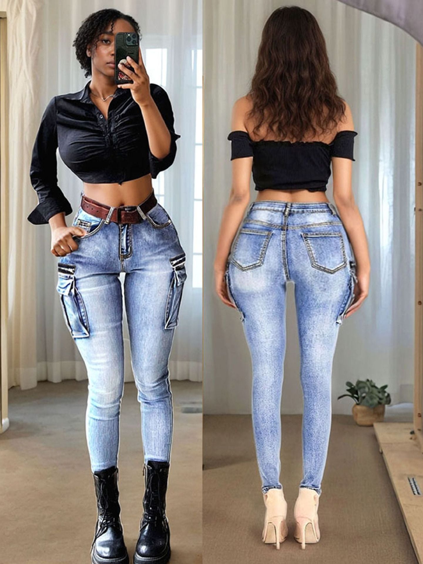 Women's Sexy Slim Fit Casual Cargo Denim Pants