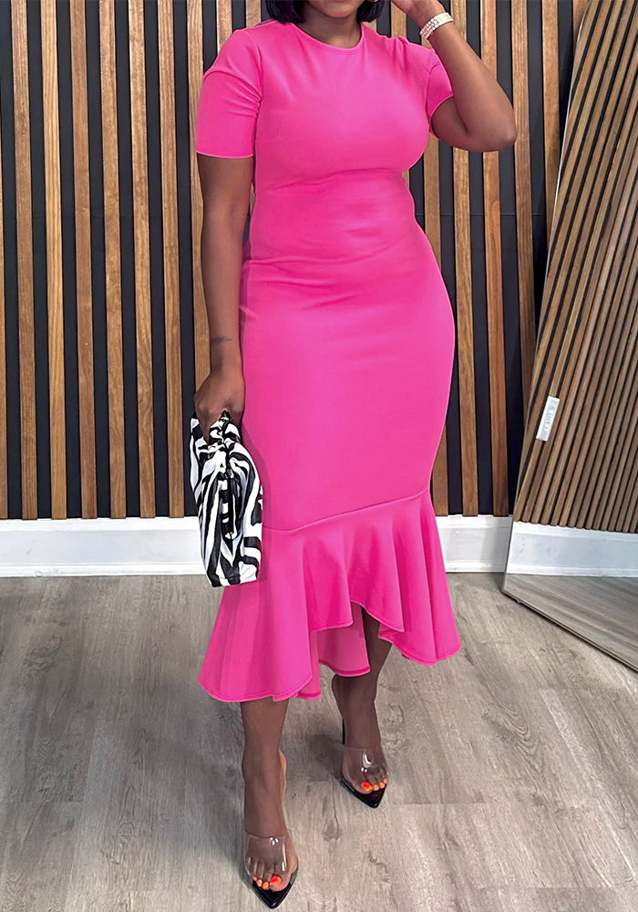 Women's Round Neck Short Sleeve Plus Size Sexy Fishtail Dress