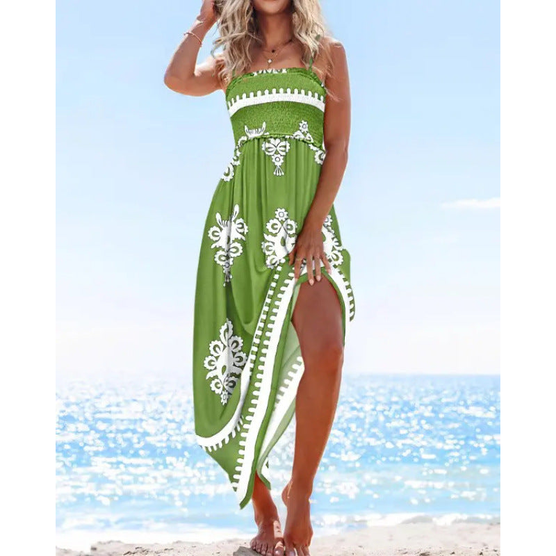 fashion strap printed casual loose holiday dress 9