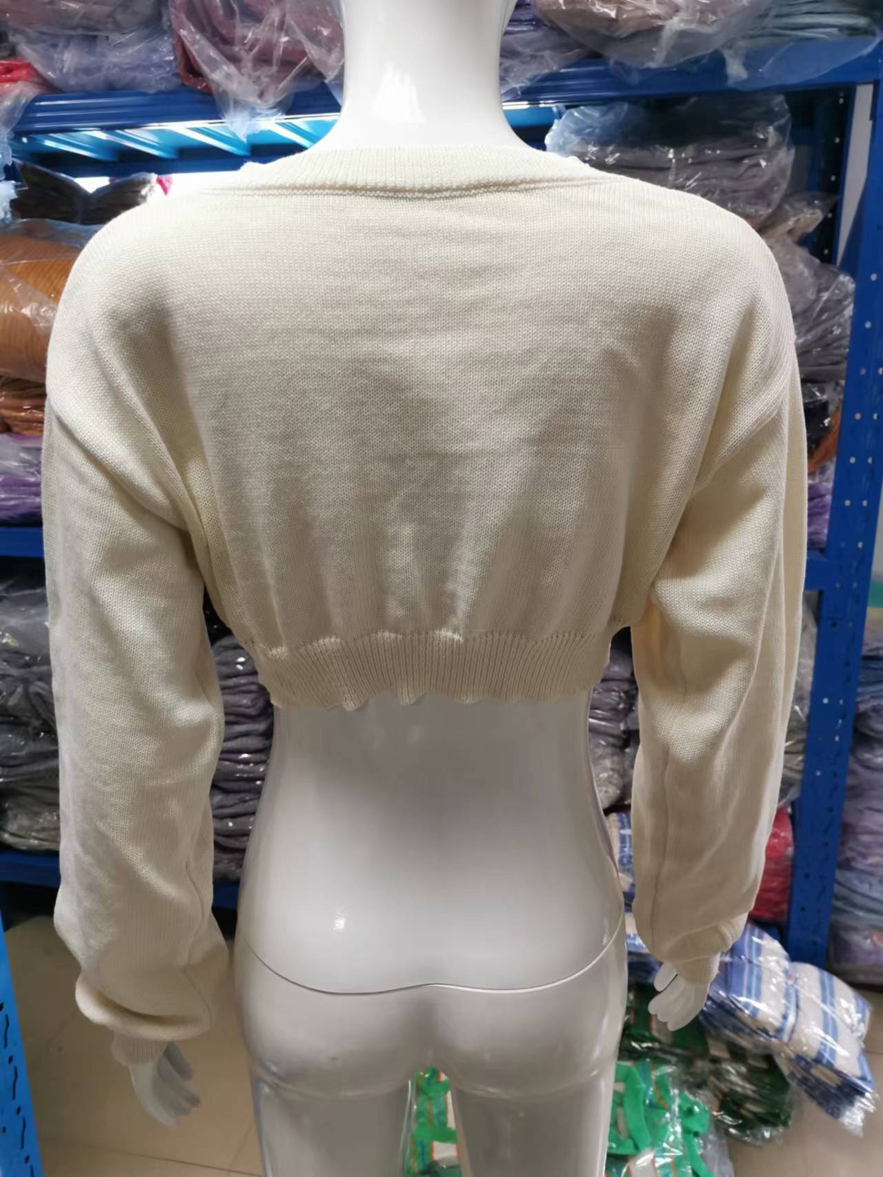 Women's Short Knitting Top Y2K Pullover V-Neck Crop Long Sleeve Top 9