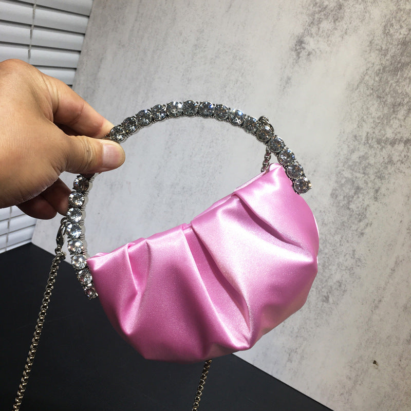 women's rhinestone clutch bag diamond pleated mini evening bag Messenger small bag 11