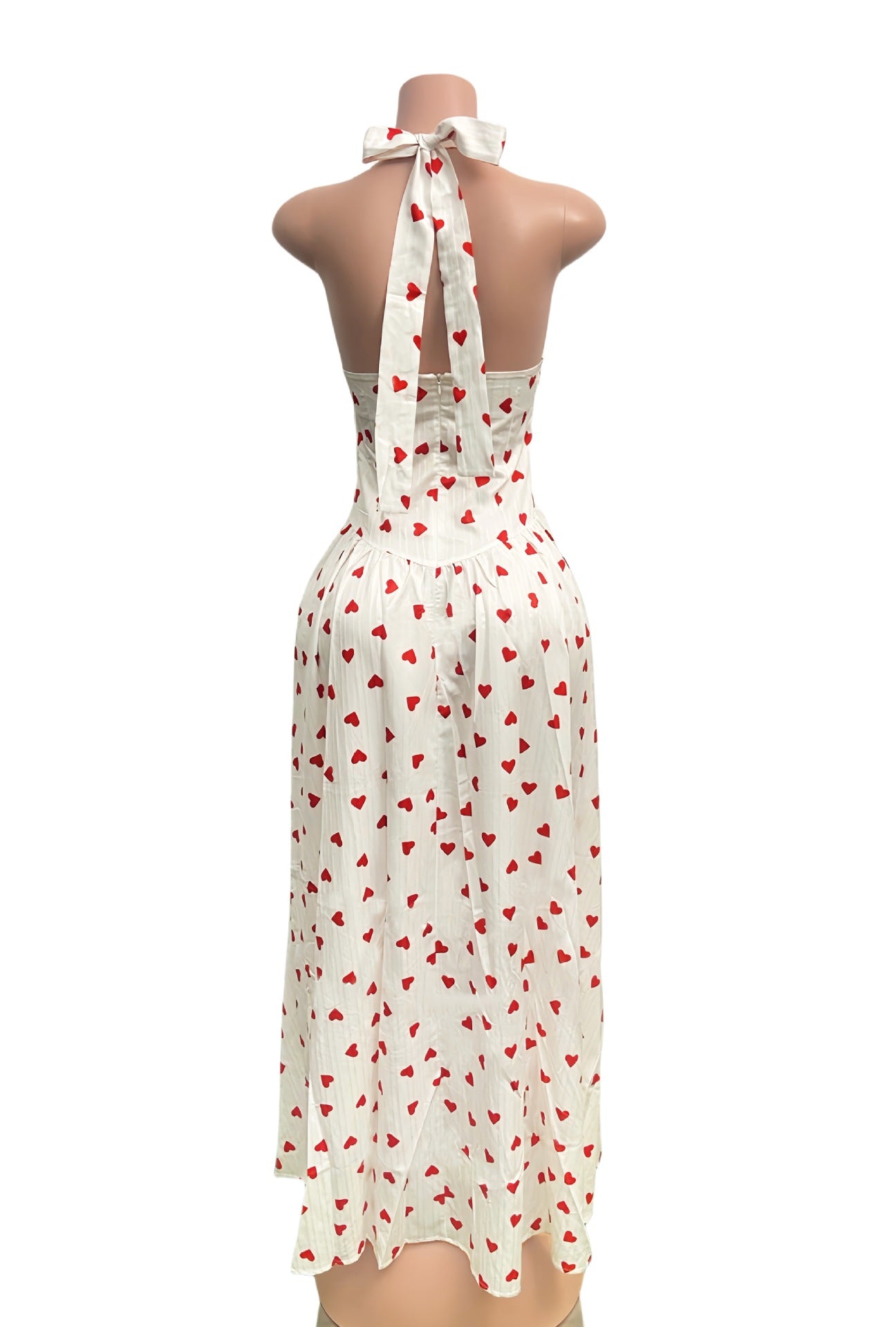 Polka Dot V-Neck Low-Back Lace-Up Halter Maxi Dress 7