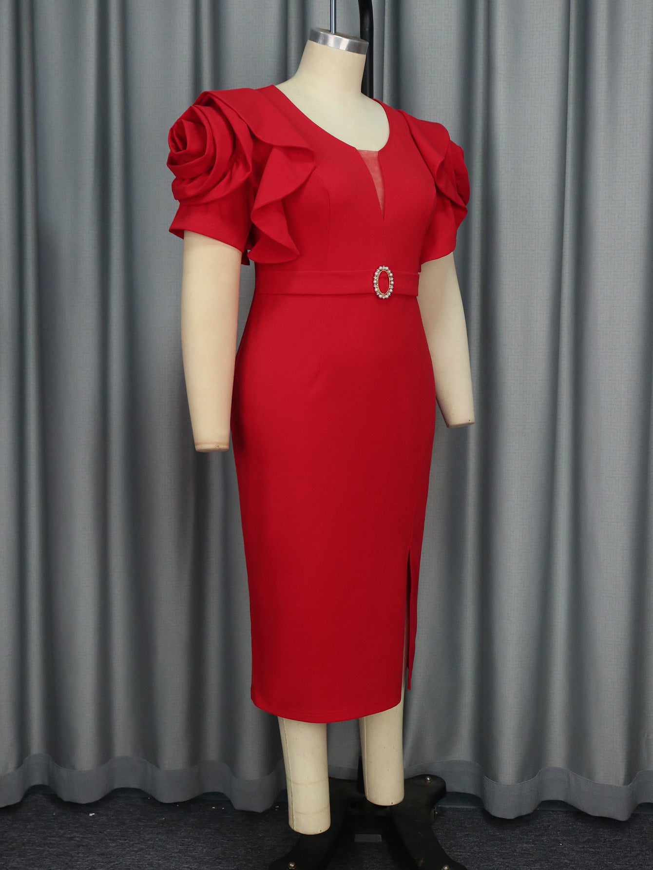 Women Round Neck petal sleeve Formal Party flower Dresses 5