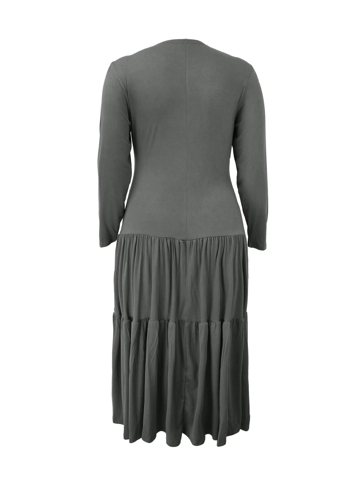 Plus Size Women Round Neck Solid Pleated Dress 18