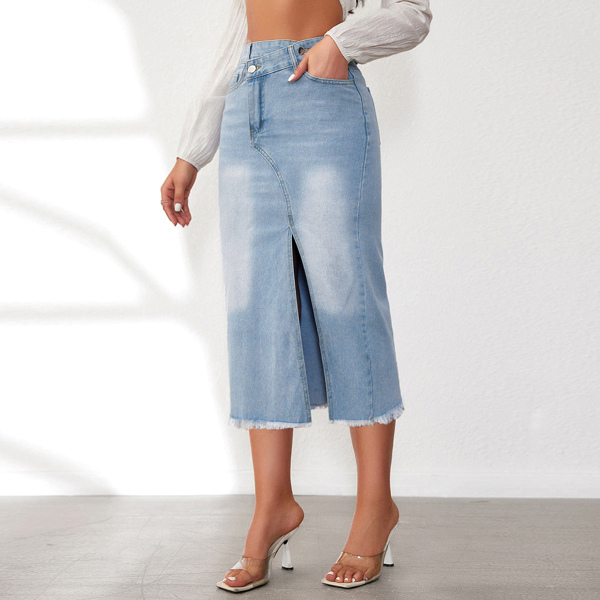 Front Slit High Waist Women's Denim Skirt 7