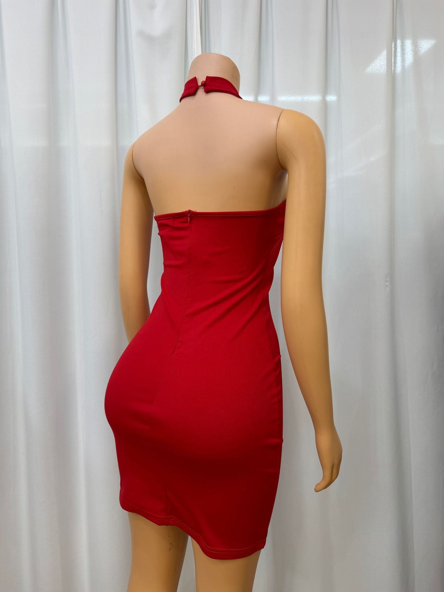 Solid color Halter Neck diamond Low Back Bodycon evening dress for women 6