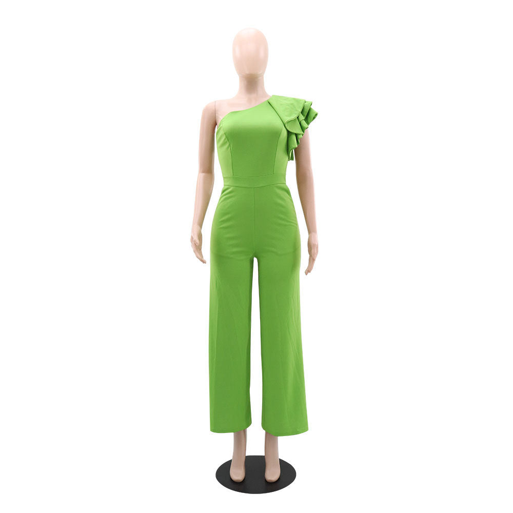 Women Slash Shoulder Ruffle Jumpsuit 4