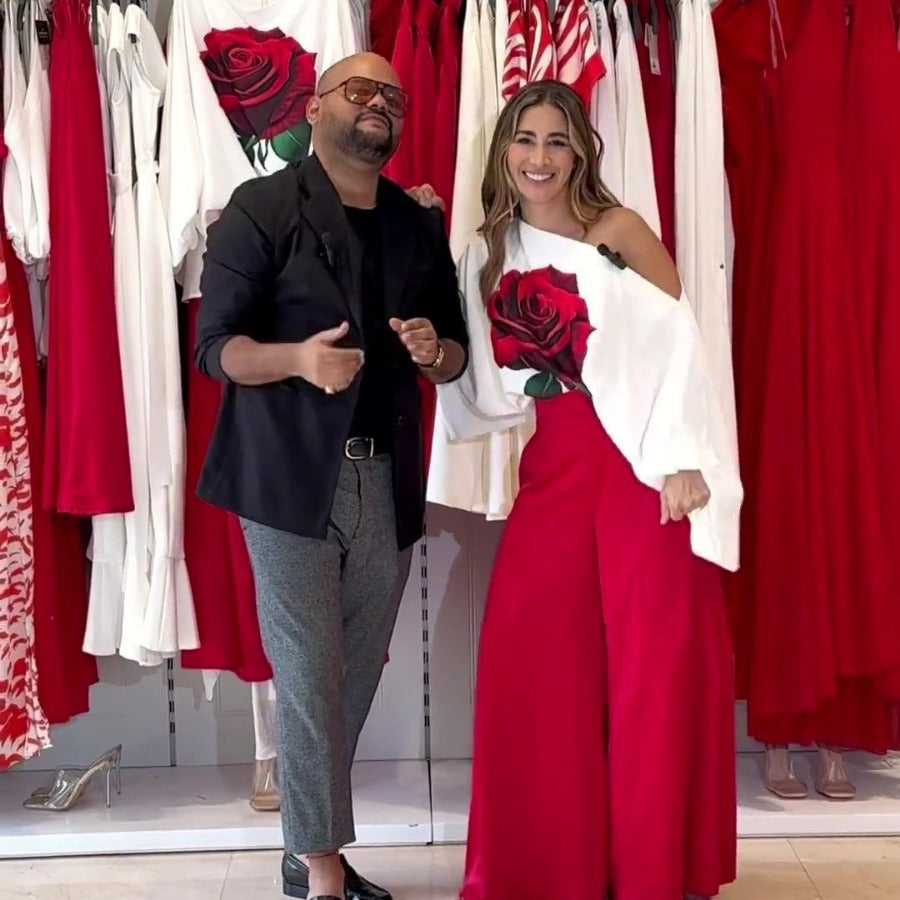 Spring Women's Casual Loose Rose Top High Waist Pants Two Piece Set 5