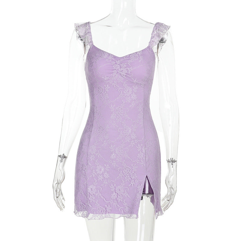 Women Strap Lace Patchwork Sexy Slit Dress 6