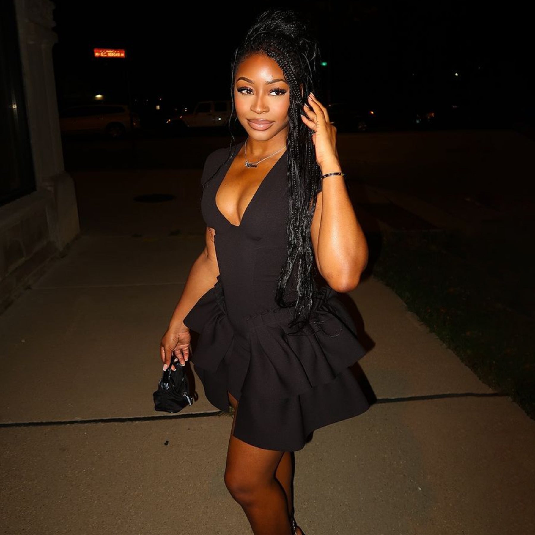 Fashion Women's V-Neck Flounce Hem Short Party Dress 3