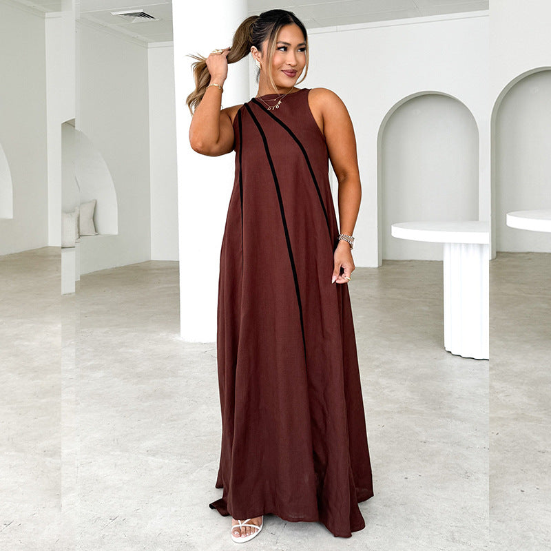 Women Solid Patchwork striped sleeveless dress 6