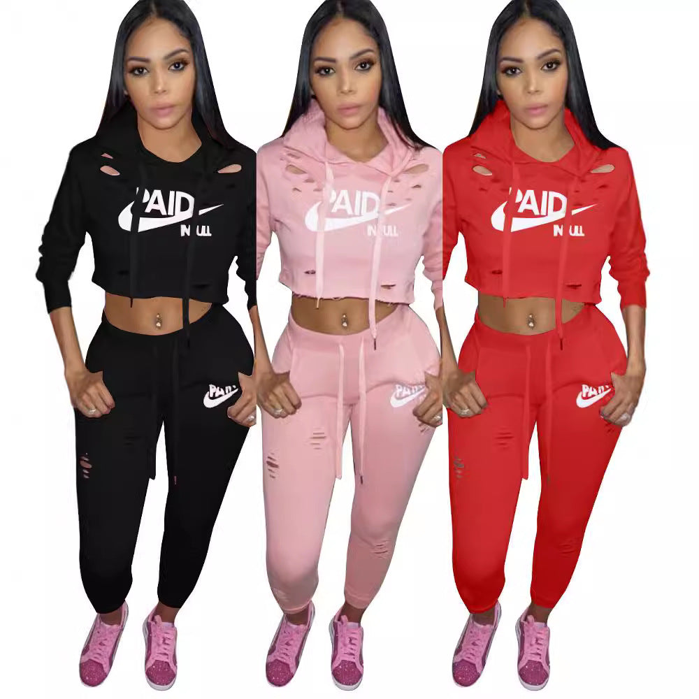 Women's Autumn & Winter Letter Printed Slim-Fitting Casual Two-Piece Pants Set 8