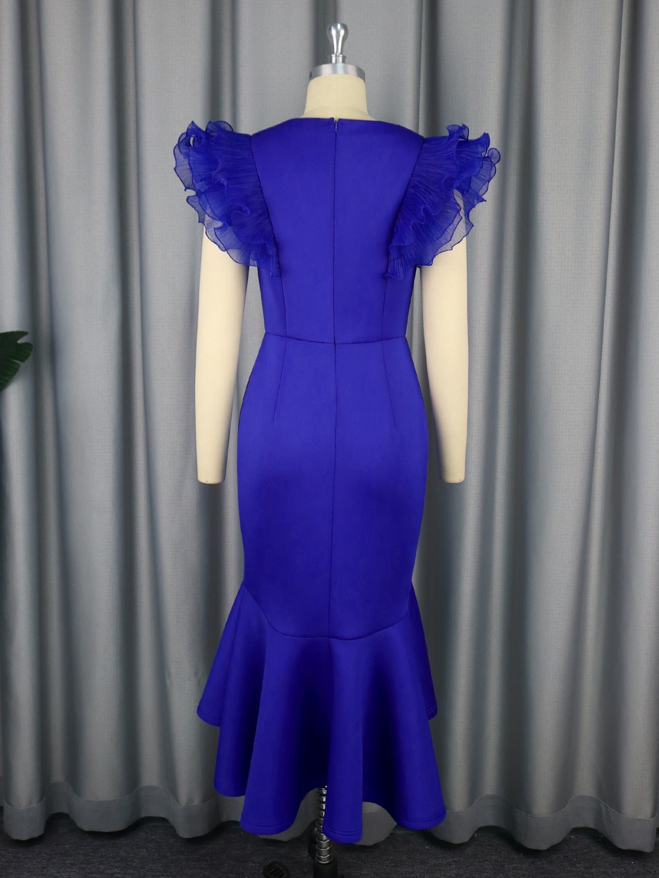 Women Sexy Lotus Leaf Pleated Short Sleeve Formal Party Bodycon Fishtail Dresses 9