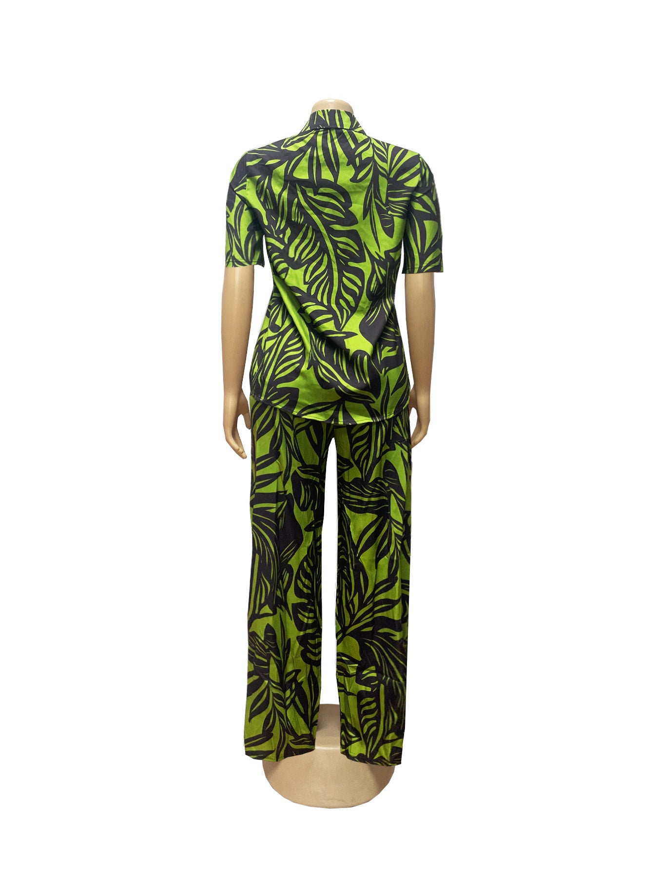 Women Summer Printed Turndown Collar Short Sleeve Top and Wide Leg Pants Two-piece Set 8